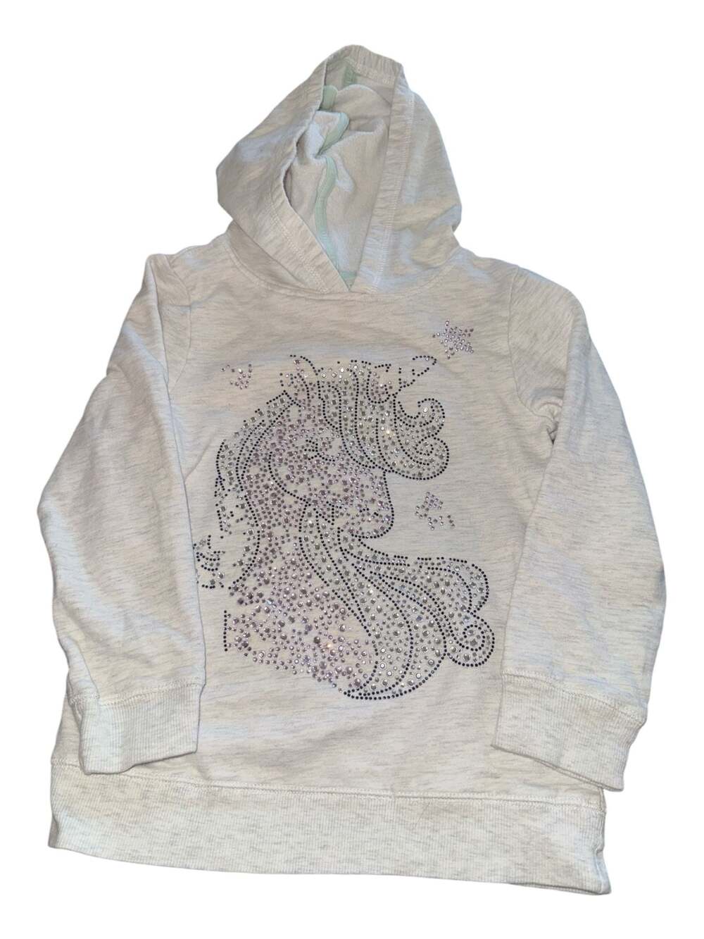 Cynthia Rowley Girls Heathered Gray Rhinestone Unicorn Pullover Hoodie